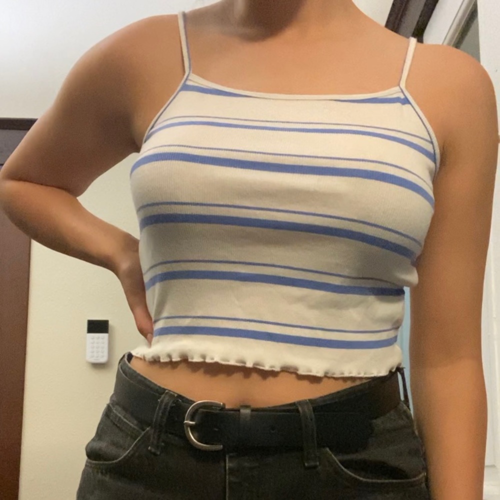 Lettuce hem striped tank top